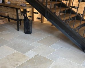 Burgundy Limestone Paving Massangis Light Beige Antique Finish Opus III