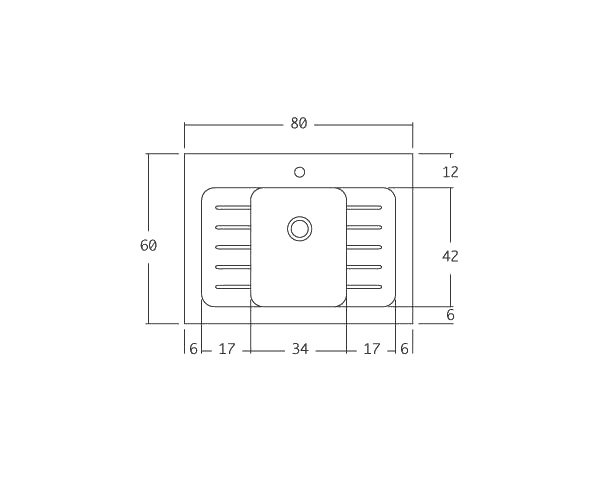 Evier en pierre de Bourgogne 1 bac - Schéma technique 80 cm