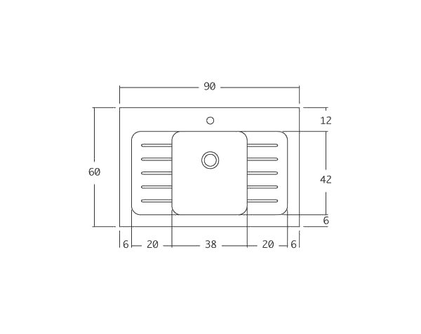 Evier en pierre de Bourgogne 1 bac - Schéma technique 90 cm