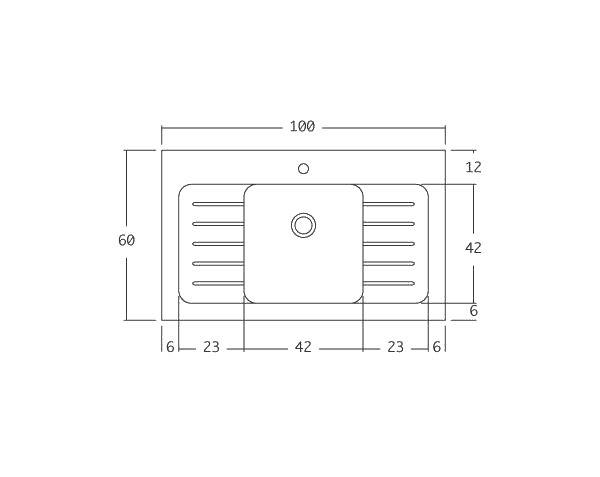Burgundy limestone sink 1 bowl - Technical plan 100 cm