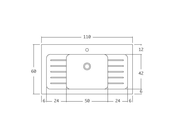 Burgundy limestone sink 1 bowl - Technical plan 110 cm