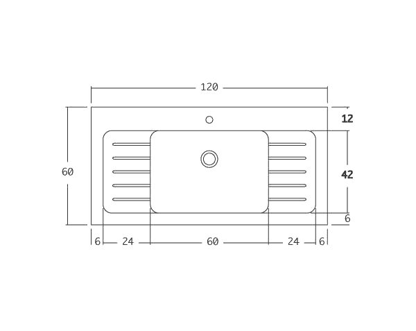 Burgundy limestone sink 1 bowl - Technical plan 120 cm
