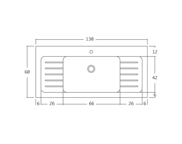 Burgundy limestone sink 1 bowl - Technical plan 130 cm