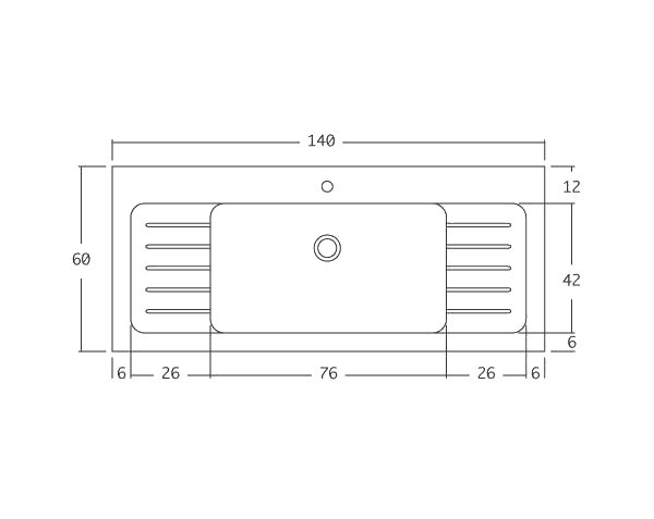 Burgundy limestone sink 1 bowl - Technical plan 140 cm