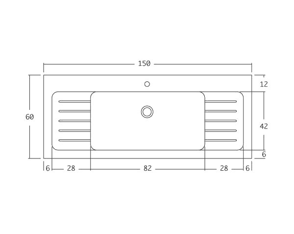 Burgundy limestone sink 1 bowl - Technical plan 150 cm