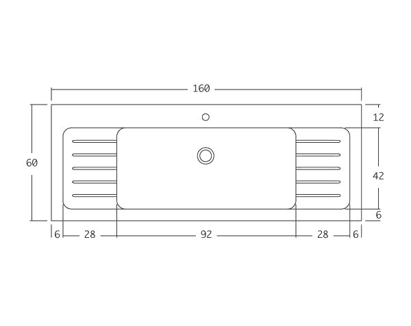 Evier en pierre de Bourgogne 1 bac - Schéma technique 160 cm