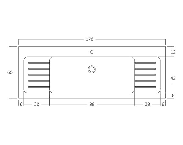 Burgundy limestone sink 1 bowl - Technical plan 170 cm