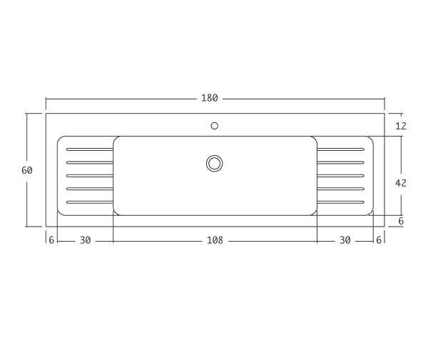 Evier en pierre de Bourgogne 1 bac - Schéma technique 180 cm