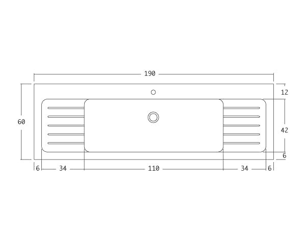 Burgundy limestone sink 1 bowl - Technical plan 190 cm