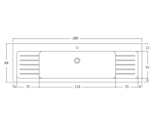 Burgundy limestone sink 1 bowl - Technical plan 200 cm