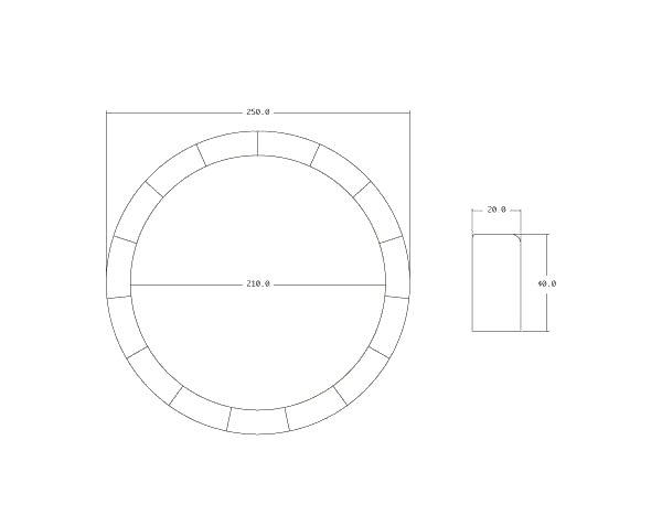 Bassin provençal en pierre - Schéma technique Modèle Rond Diamètre 250 cm