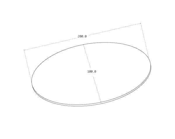 Oval table top - Technical plan 100 x 200 cm