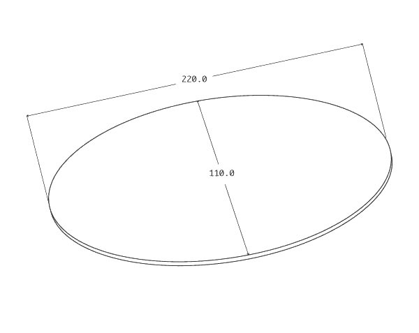 Oval table top - Technical plan 110 x 220 cm
