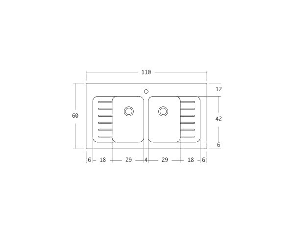 Double bowls kitchen sink - Technical plan 110 cm