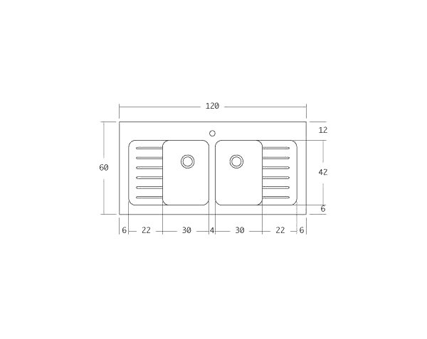 Double bowls kitchen sink - Technical plan 120 cm