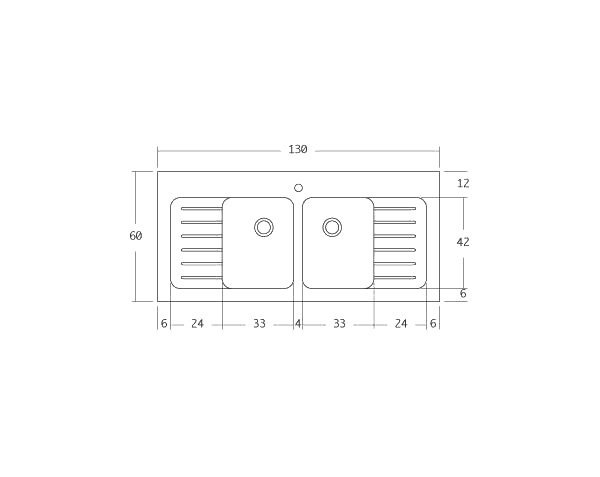Evier en pierre 2 bacs - Schéma technique 130 cm