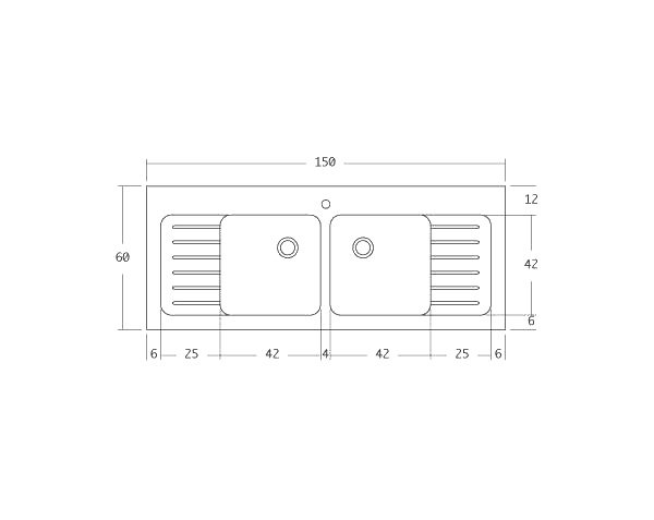Double bowls kitchen sink - Technical plan 150 cm