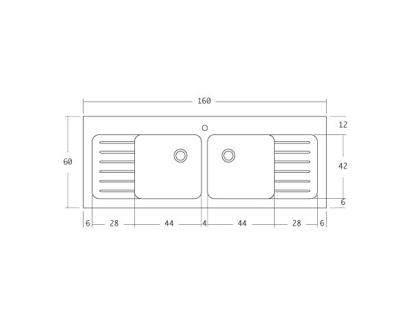 Evier en pierre 2 bacs - Schéma technique 160 cm