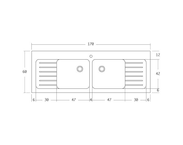 Evier en pierre 2 bacs - Schéma technique 170 cm