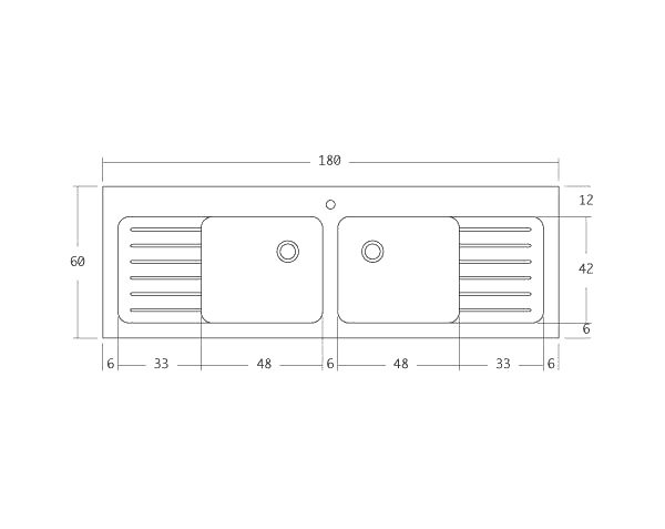 Evier en pierre 2 bacs - Schéma technique 180 cm