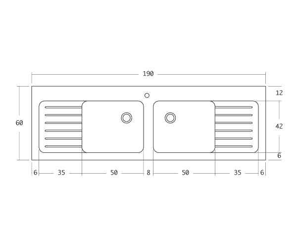Evier en pierre 2 bacs - Schéma technique 190 cm