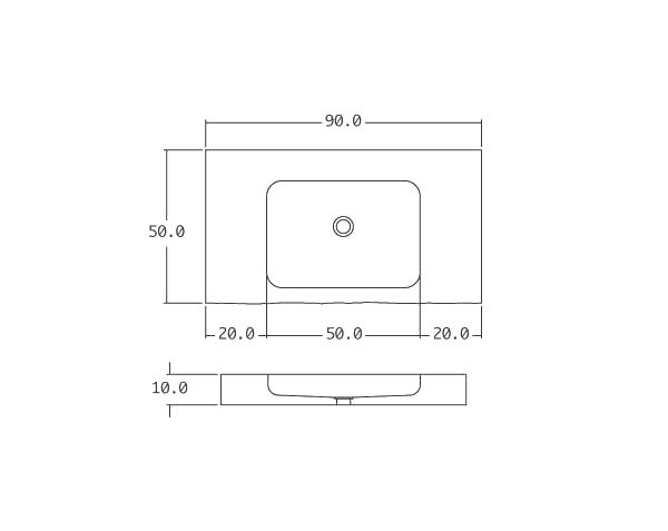 Evier Salle de bain - Schéma technique 90 cm