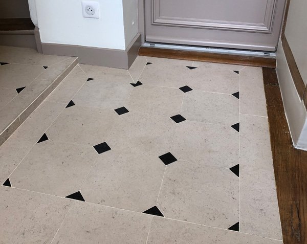 Cabochon Tiling Entry - Charmot Stone with a honed finish Cabochon Tiling Entry - Charmot Stone with a honed finish