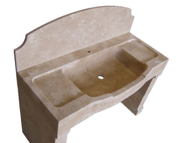 Stone washing kitchen - Sink and backsplash and jambs in limestone - Lanvignes Antiquaire