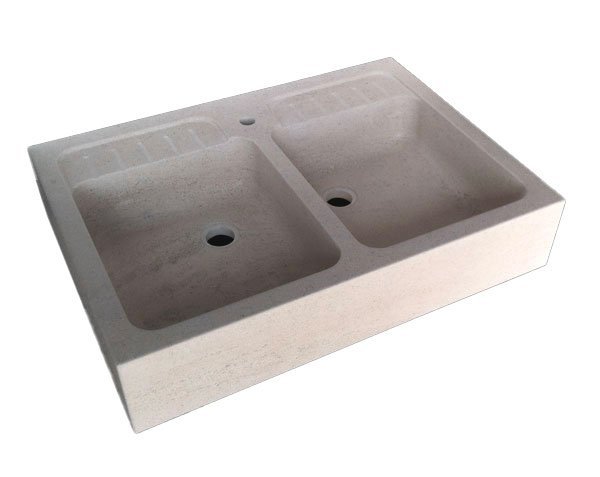 Sink 2 bowls Burgundy limestone - Charmot Light Honed Sink 2 bowls Burgundy limestone - Charmot Light Honed