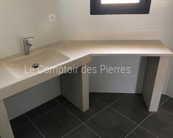 Vanity top shaped with Burgundy limestone - Charmot Light Honed finish Vanity top shaped with Burgundy limestone - Charmot Light Honed finish