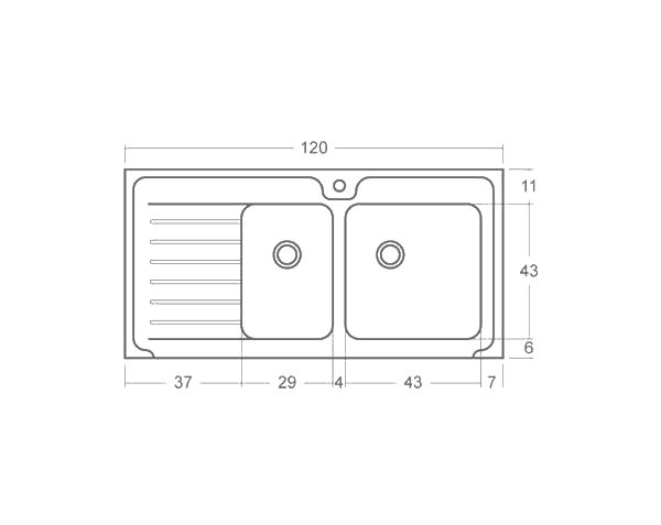 Limestone sink 2 bowls - Technical plan 120 cm