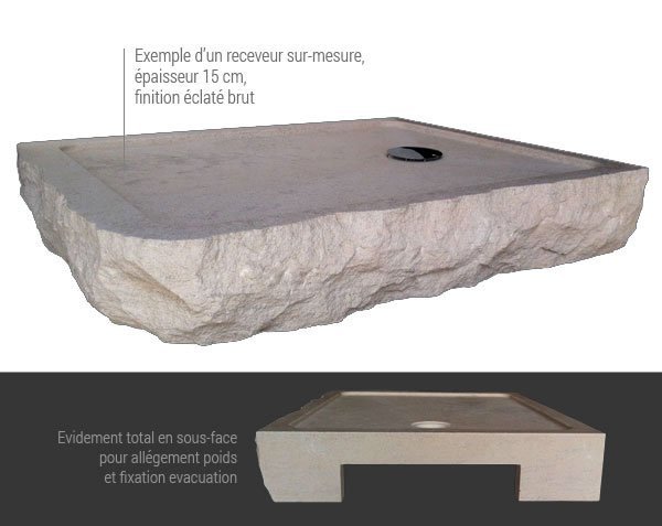 Receveur de douche classique pour salle de bain en pierre de Bourgogne sur-mesure - Charmot Clair Adouci