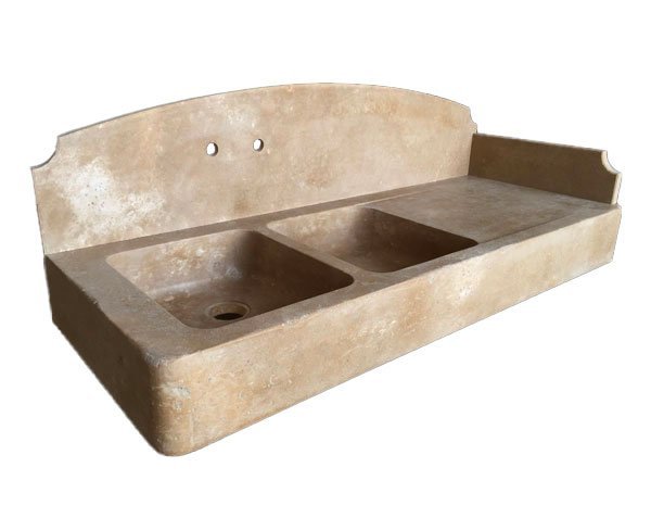 Burgundy limestone sink 2 bowls - Lanvignes Antiquaire
