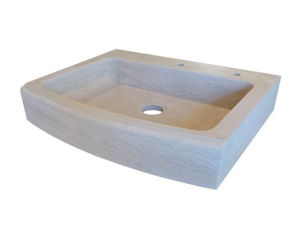 Custom stone kitchen sink with recessed front face - Charmot Light Honed
