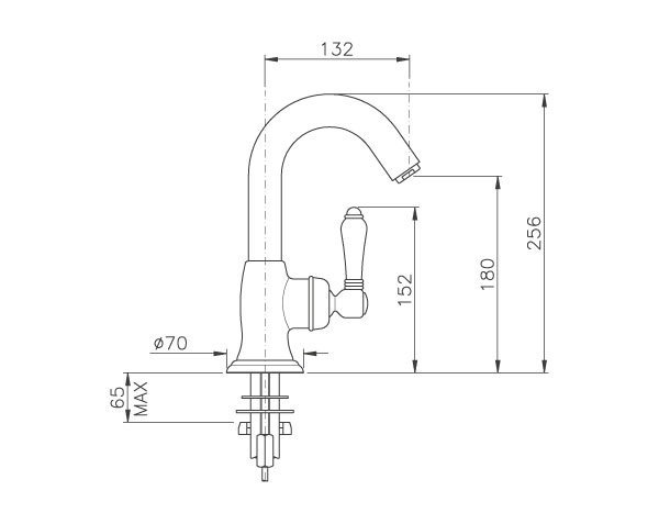 Mixer Tap for Washbasin - Bathroom - Technical plan