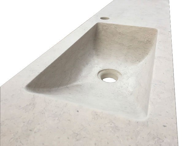 Long basin in Burgundy limestone - Bleu de Lignières Honed finish