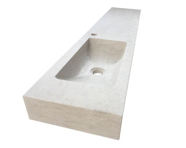 Long basin. Stone : Bleu de Lignières Honed