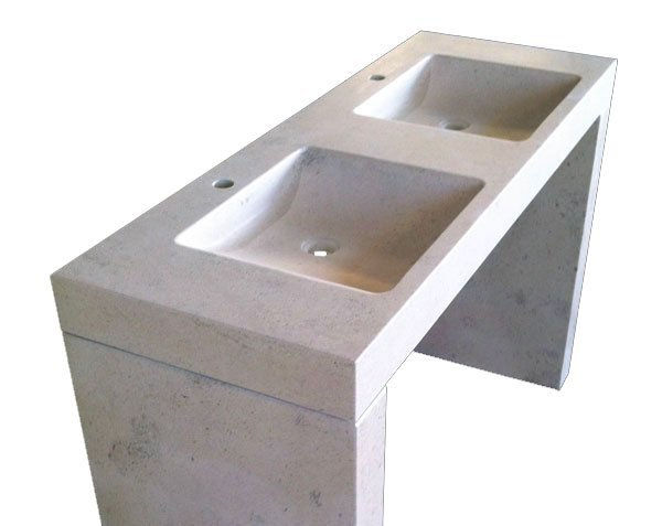 Double vasque Goult avec jambages en pierre de Bourgogne - Charmot Clair Adouci