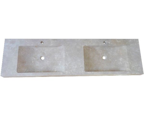 Limestone washbasin - Double bowls - Lanvignes Golden-Yellow Aged