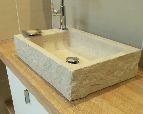 Raw Stone Sink in Burgundy Limestone - Charmot Light Honed Raw Stone Sink in Burgundy Limestone - Charmot Light Honed