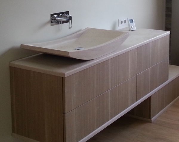 Sink and vanity tops design in Burgundy stone - Charmot Light Honed