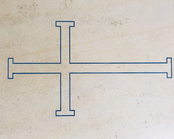 Engraved cross - Blue paint