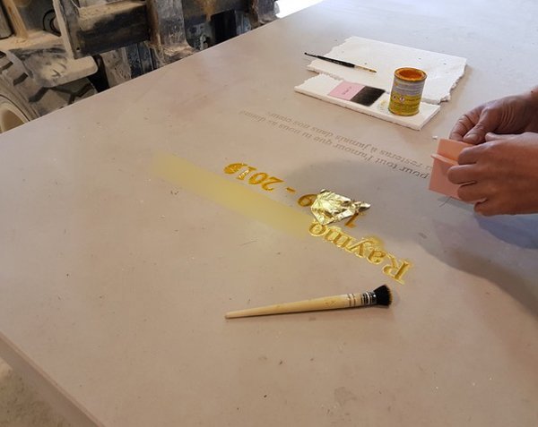 Gold leaf engraving