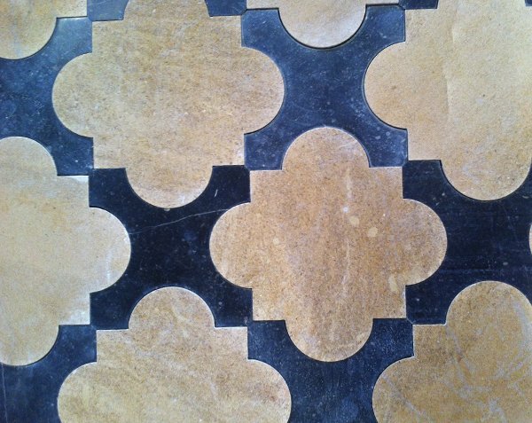 Burgundy Limestone Flooring - Cabochon Paving with Cross Pattern