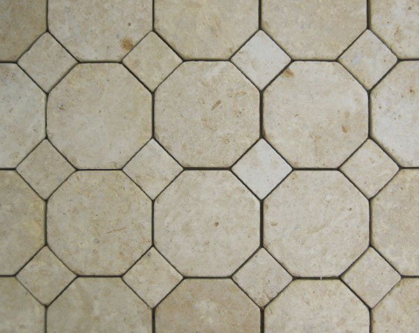 Tomettes octogonales à cabochons en pierre de bourgogne