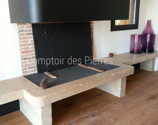 Custom natural stone fireplace - Aged Lanvignes