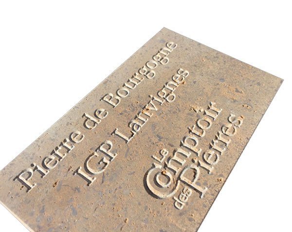Engraved paver in natural limestone