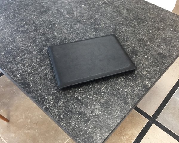 Table in Belgian blue stone with a honed finish