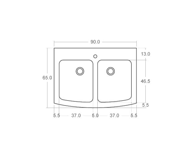 Evier en pierre extérieur 2 bacs - Schéma technique 90 cm