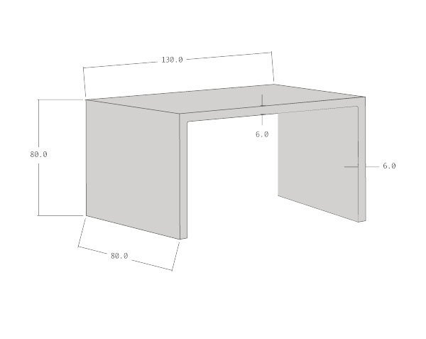 Table massive - Schéma technique 130 x 80 x 80 cm